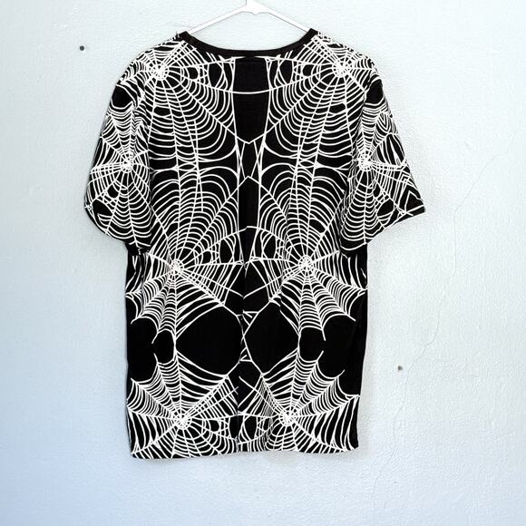 DSTRKT T Shirt 2XL Allover Cobweb Print Black Halloween Inverted Cross Grunge - Picture 2 of 7